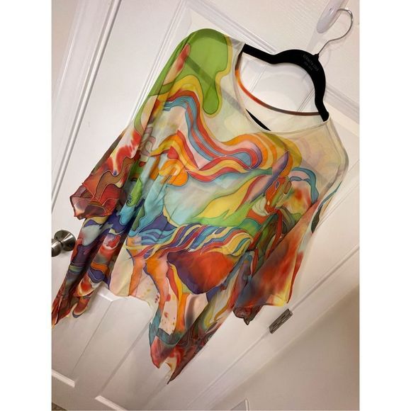 Champagne Collection by All That Glitters kimono boho tunic 100% silk multicolor - Picture 1 of 7